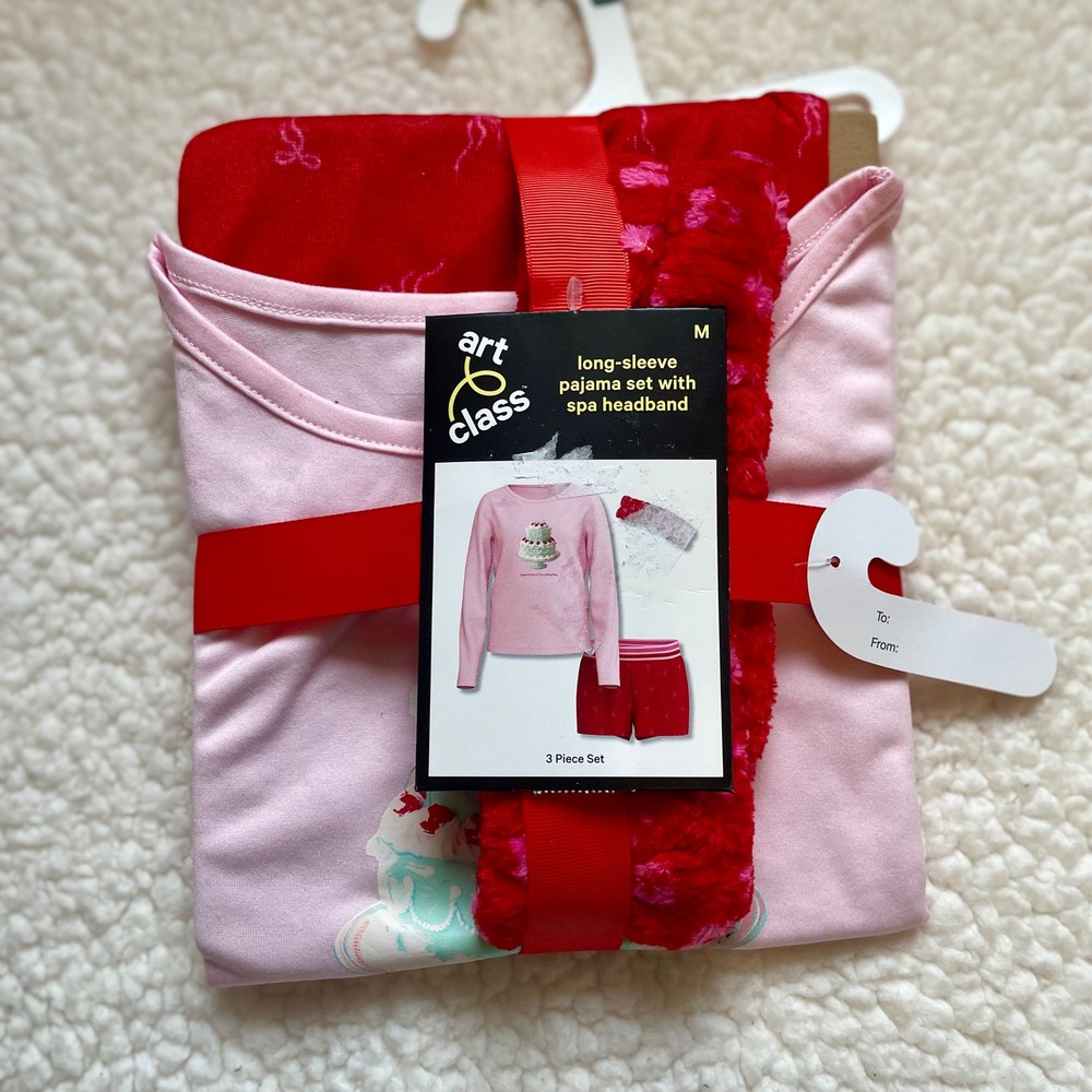 Art Class Girls Pink Cake Pajama Set with Shorts and Spa Headband 3pc Size M‎